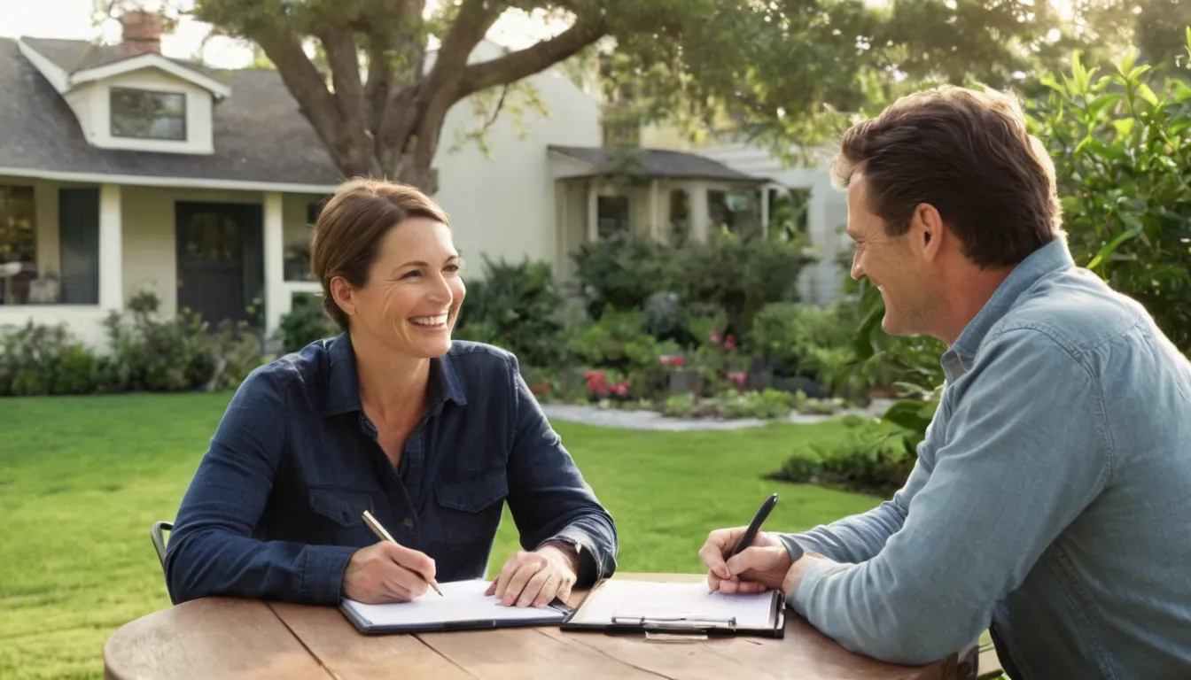 A homeowner reviewing a written tree quote with a local provider in San Bernardino